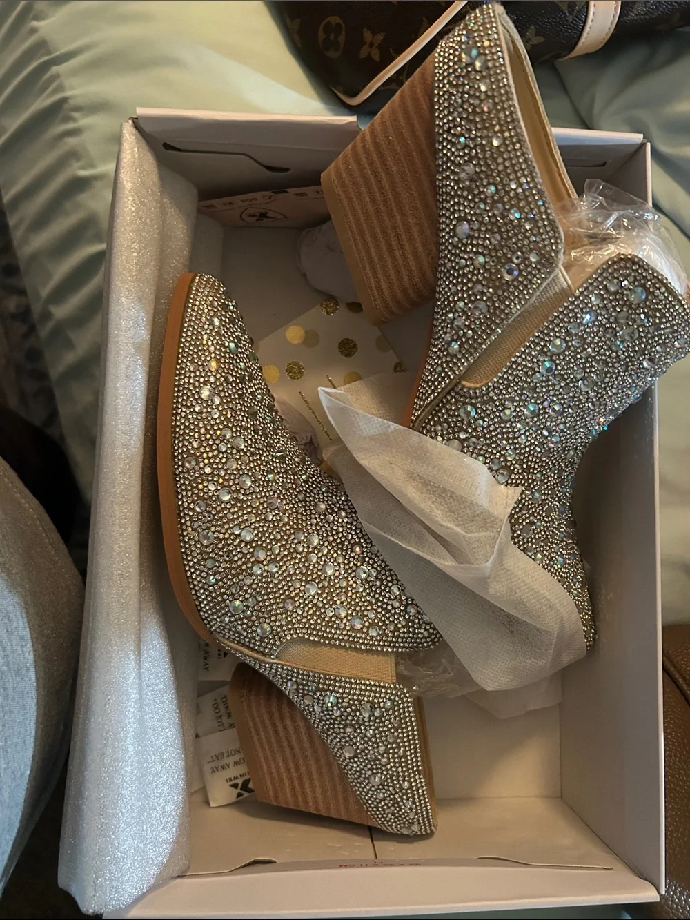 Corkys Iridescent Crystal Embellished Ankle Booties - Tan